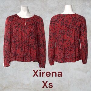 XIRENA Anthropologie 100% Cotton Long-Sleeve Button-Front Blouse Red Floral XS